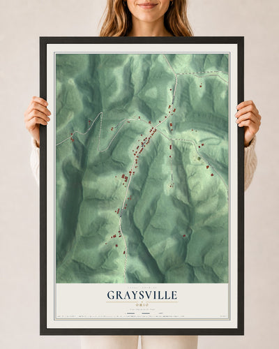 Map of Graysville, Ohio, 24 x 36 inch print in a black wood frame
