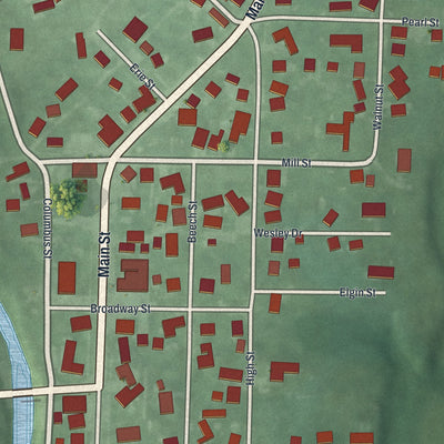 Close-up of the map of Green Camp, Ohio print showing street and building detail