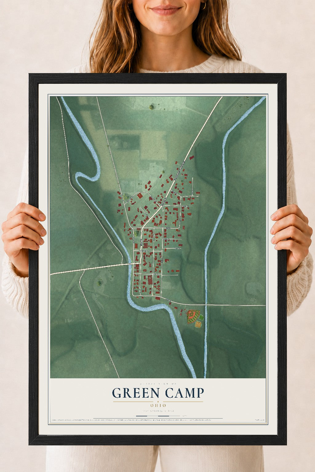 Map of Green Camp, Ohio, 18 x 24 inch print in a black wood frame