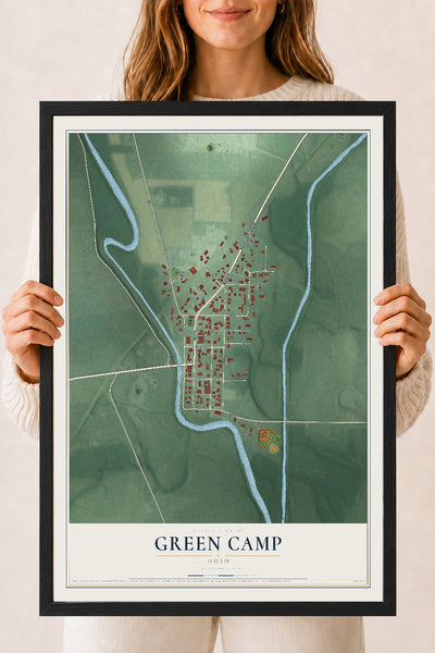Map of Green Camp, Ohio, 18 x 24 inch print in a black wood frame