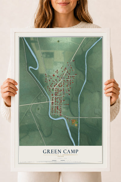 Map of Green Camp, Ohio, 18 x 24 inch print in a white wood frame