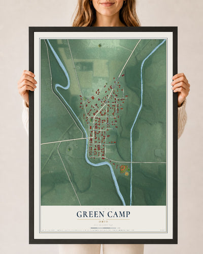 Map of Green Camp, Ohio, 24 x 36 inch print in a black wood frame
