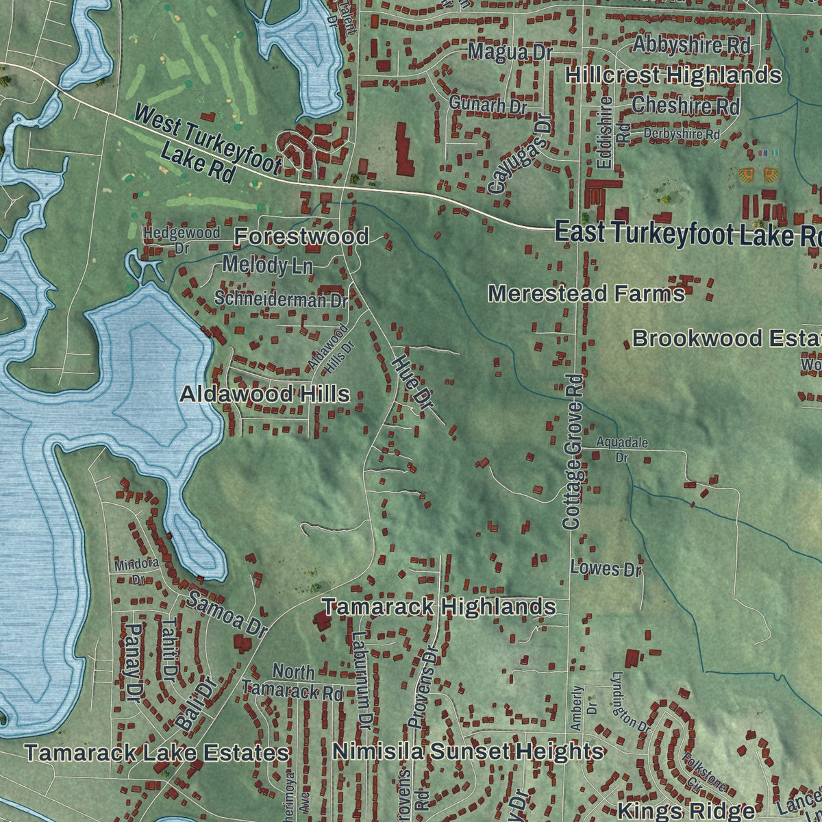 Second close-up of the map of Green, Ohio print showing more streets and buildings