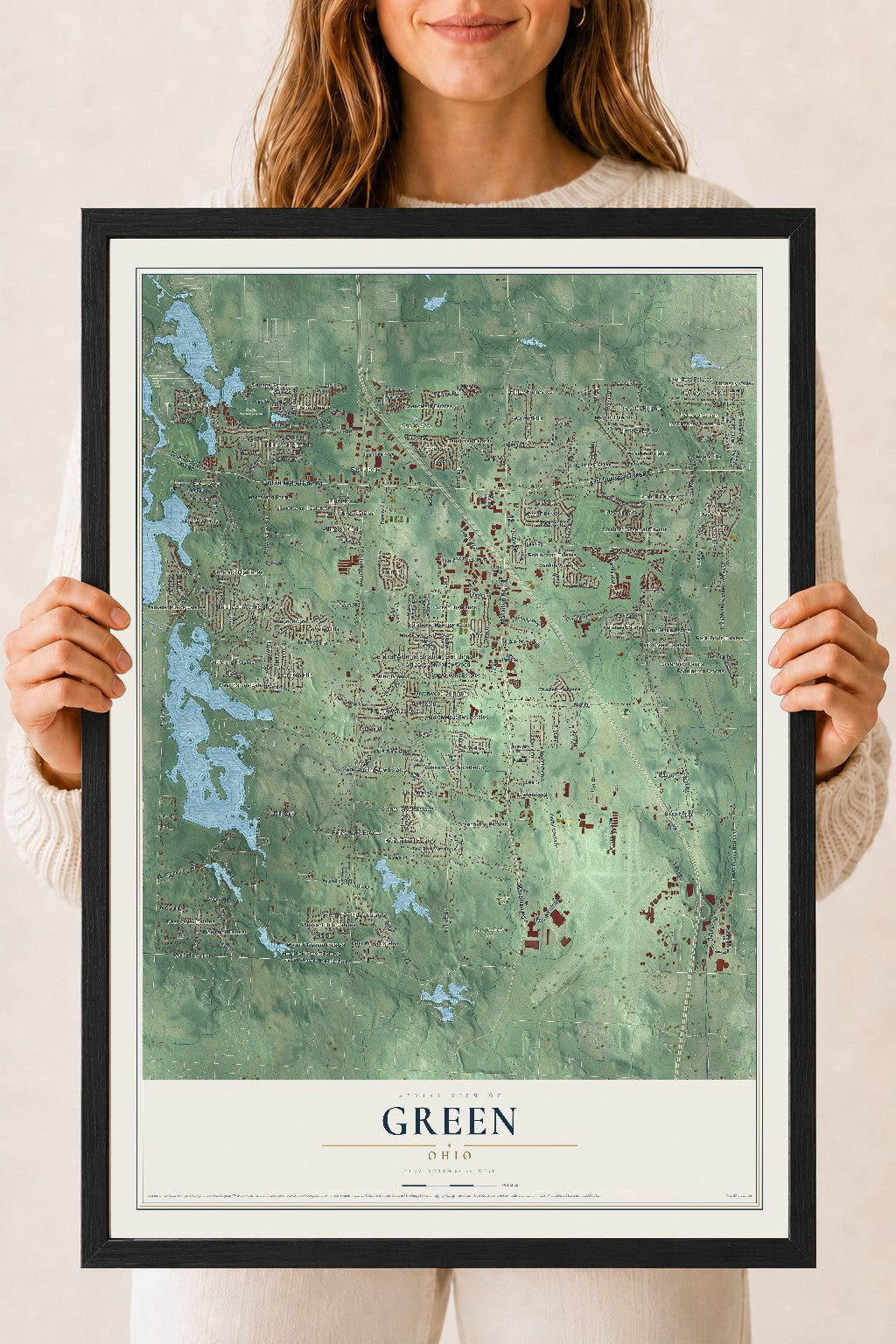 Map of Green, Ohio, 18 x 24 inch print in a black wood frame