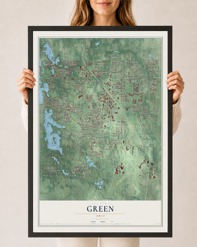 Map of Green, Ohio, 24 x 36 inch print in a black wood frame