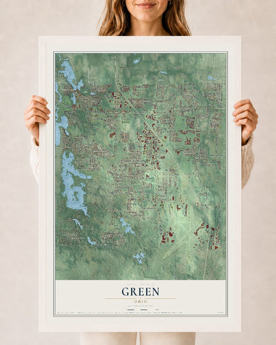 Map of Green, Ohio, 24 x 36 inch print in a white wood frame
