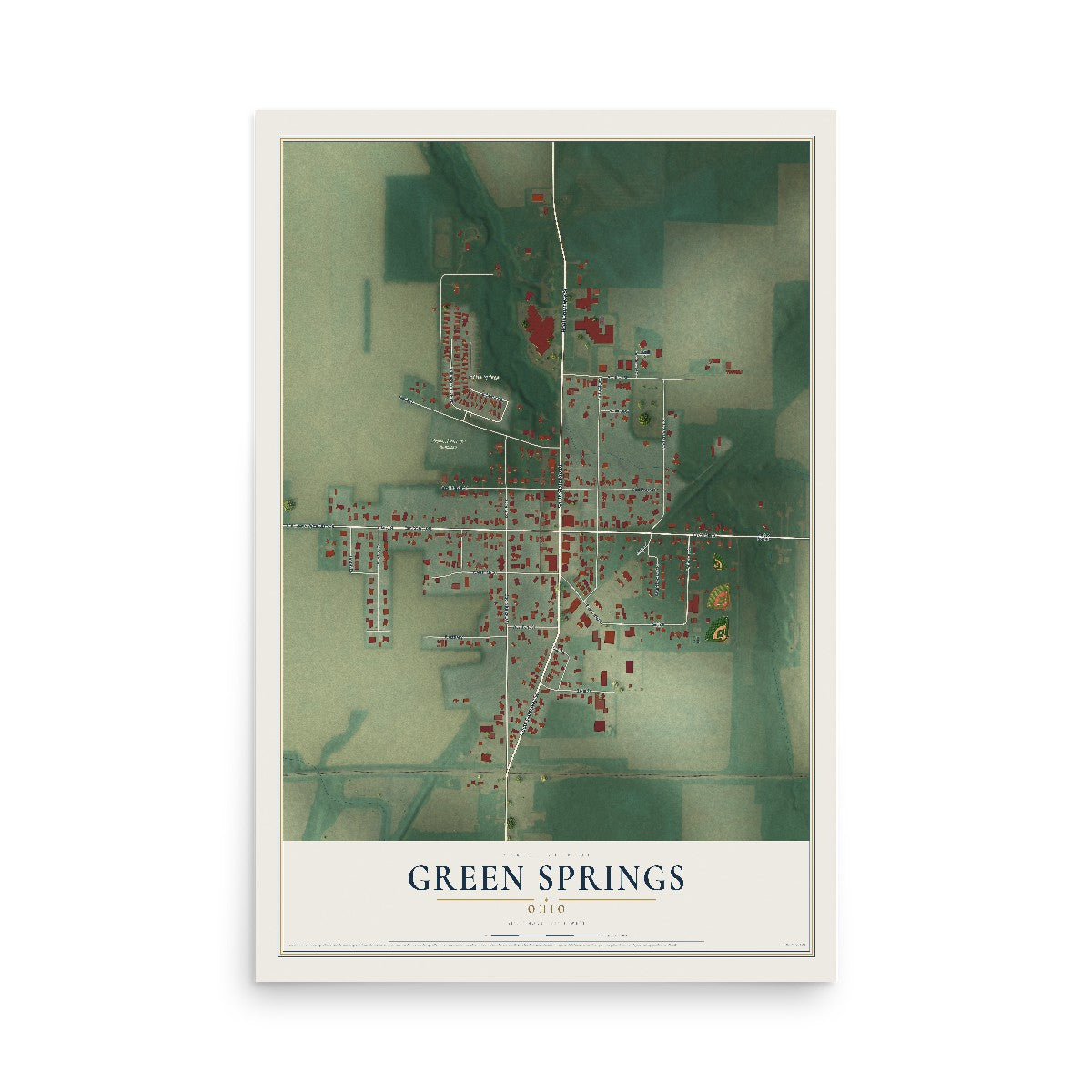 Map of Green Springs, Ohio, 12 x 18 inch unframed archival matte print
