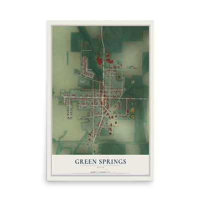 Map of Green Springs, Ohio, 12 x 18 inch unframed archival matte print