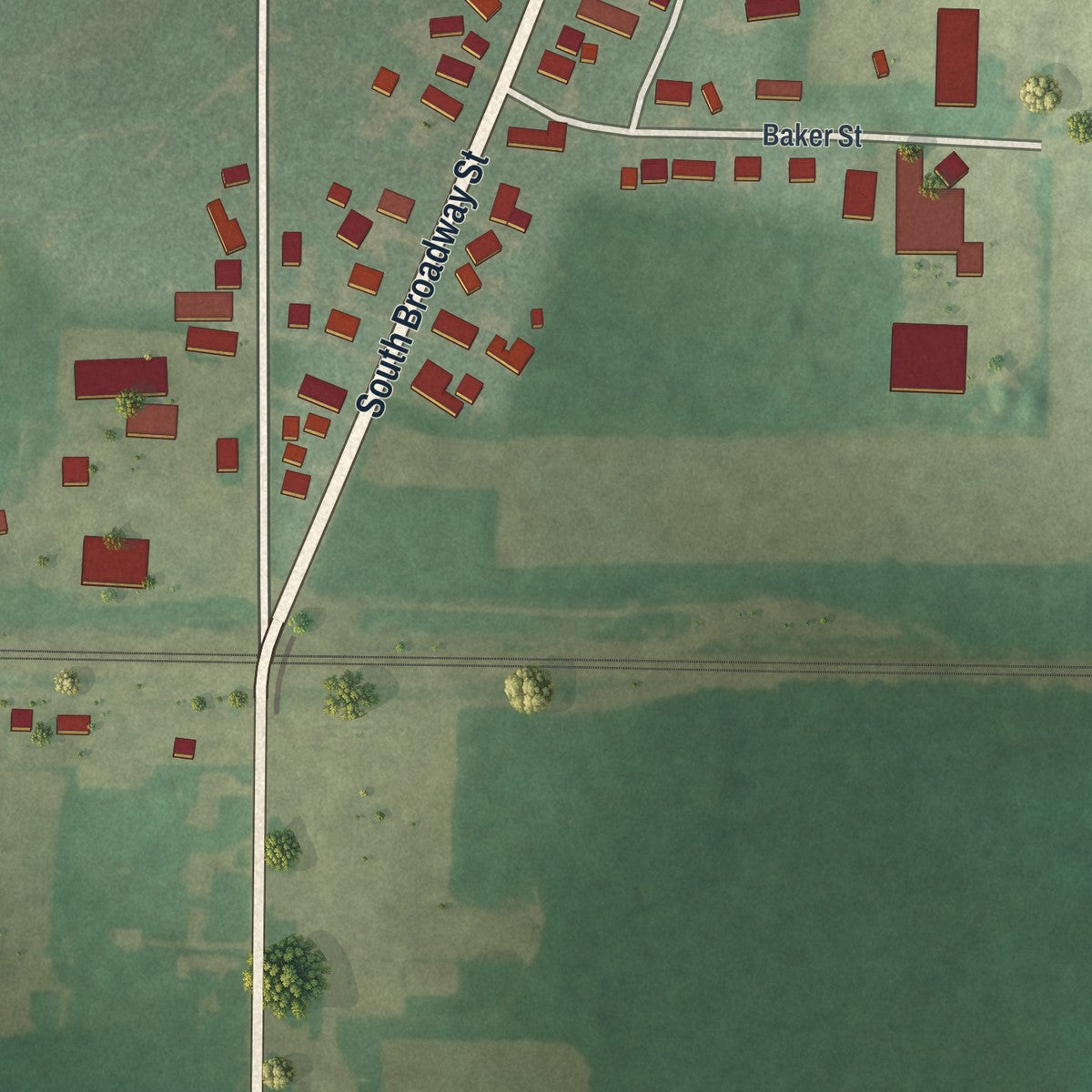 Second close-up of the map of Green Springs, Ohio print showing more streets and buildings