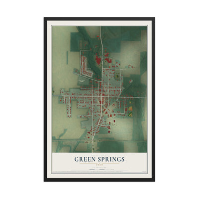Map of Green Springs, Ohio, 12 x 18 inch print in a black wood frame