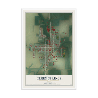 Map of Green Springs, Ohio, 12 x 18 inch print in a white wood frame