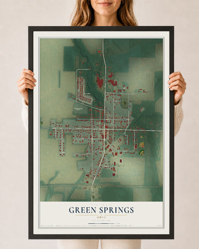 Map of Green Springs, Ohio, 24 x 36 inch print in a black wood frame