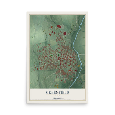 Map of Greenfield, Ohio, 12 x 18 inch unframed archival matte print