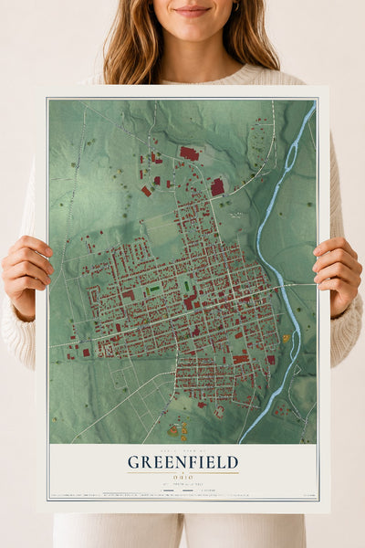 Map of Greenfield, Ohio, 18 x 24 inch unframed archival matte print