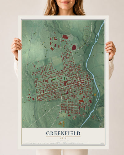 Map of Greenfield, Ohio, 24 x 36 inch unframed archival matte print