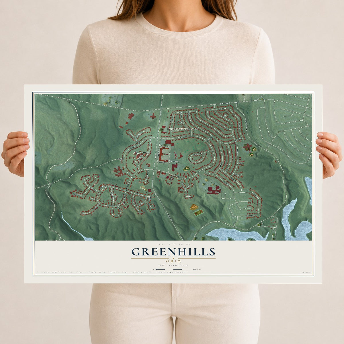 Map of Greenhills, Ohio, 12 x 18 inch unframed archival matte print
