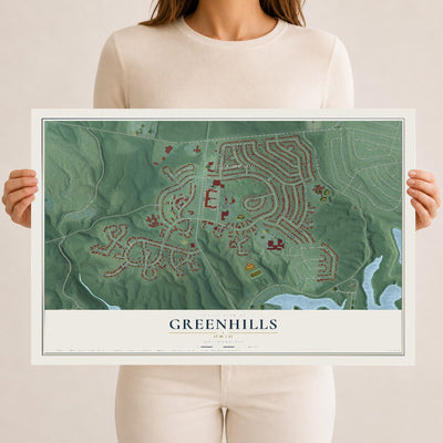 Map of Greenhills, Ohio, 12 x 18 inch unframed archival matte print