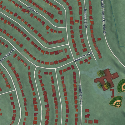 Close-up of the map of Greenhills, Ohio print showing street and building detail