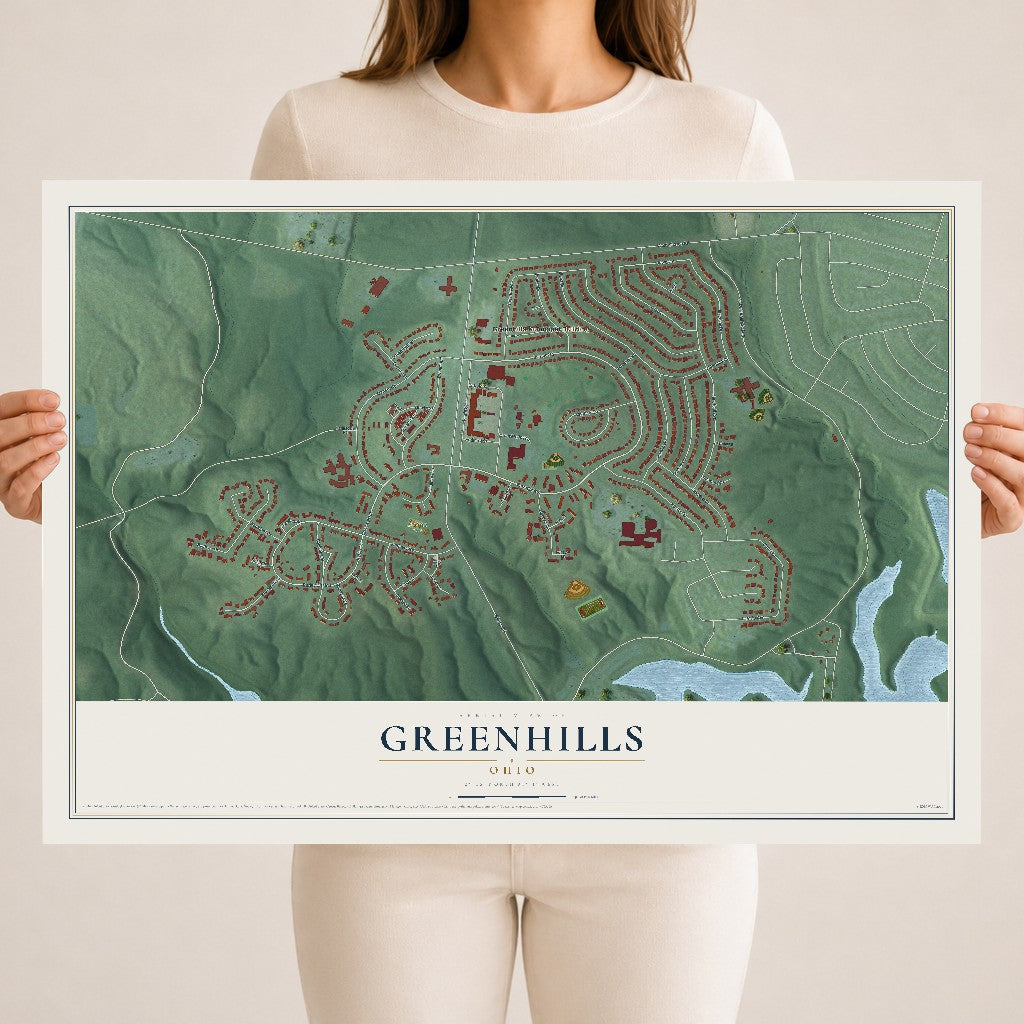 Map of Greenhills, Ohio, 18 x 24 inch unframed archival matte print