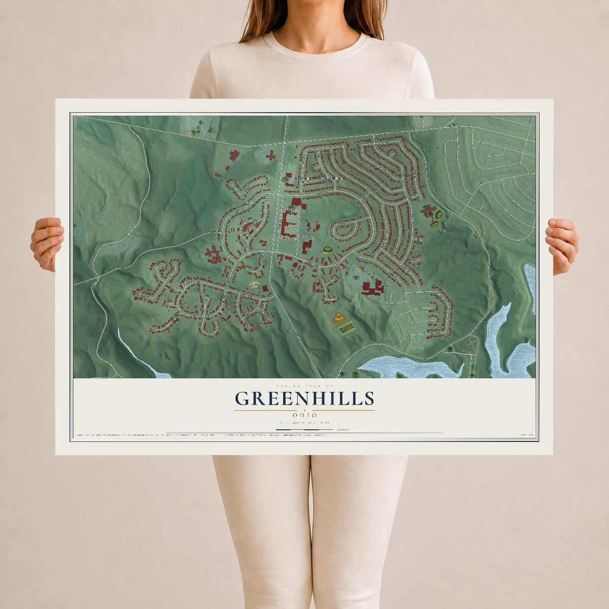Map of Greenhills, Ohio, 24 x 36 inch unframed archival matte print