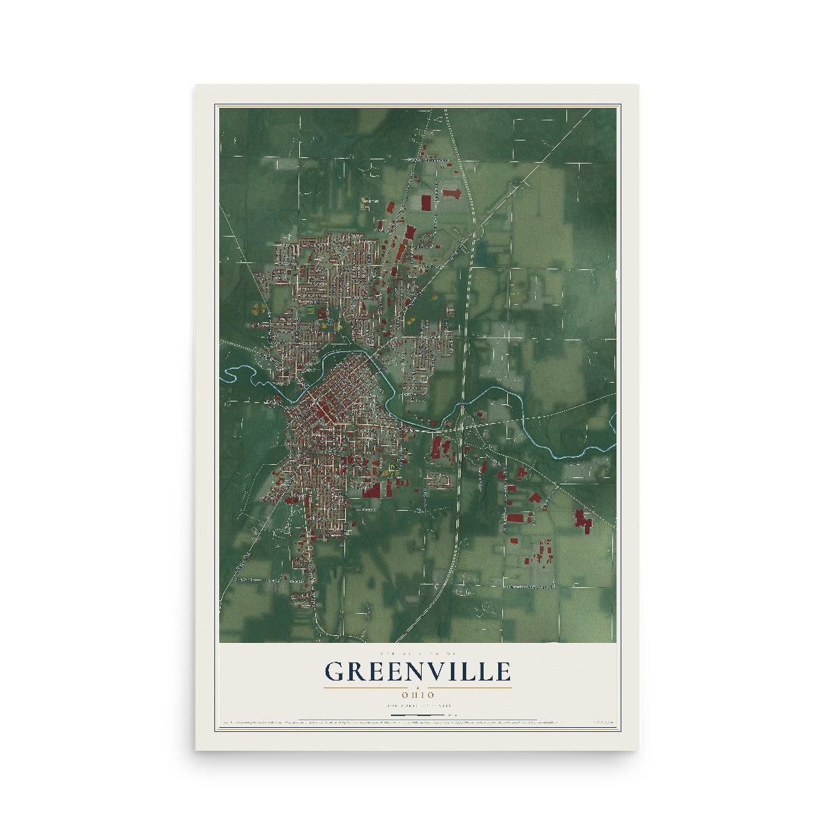 Map of Greenville, Ohio, 12 x 18 inch unframed archival matte print