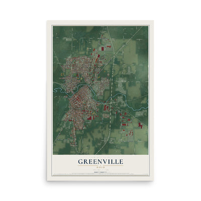 Map of Greenville, Ohio, 12 x 18 inch unframed archival matte print