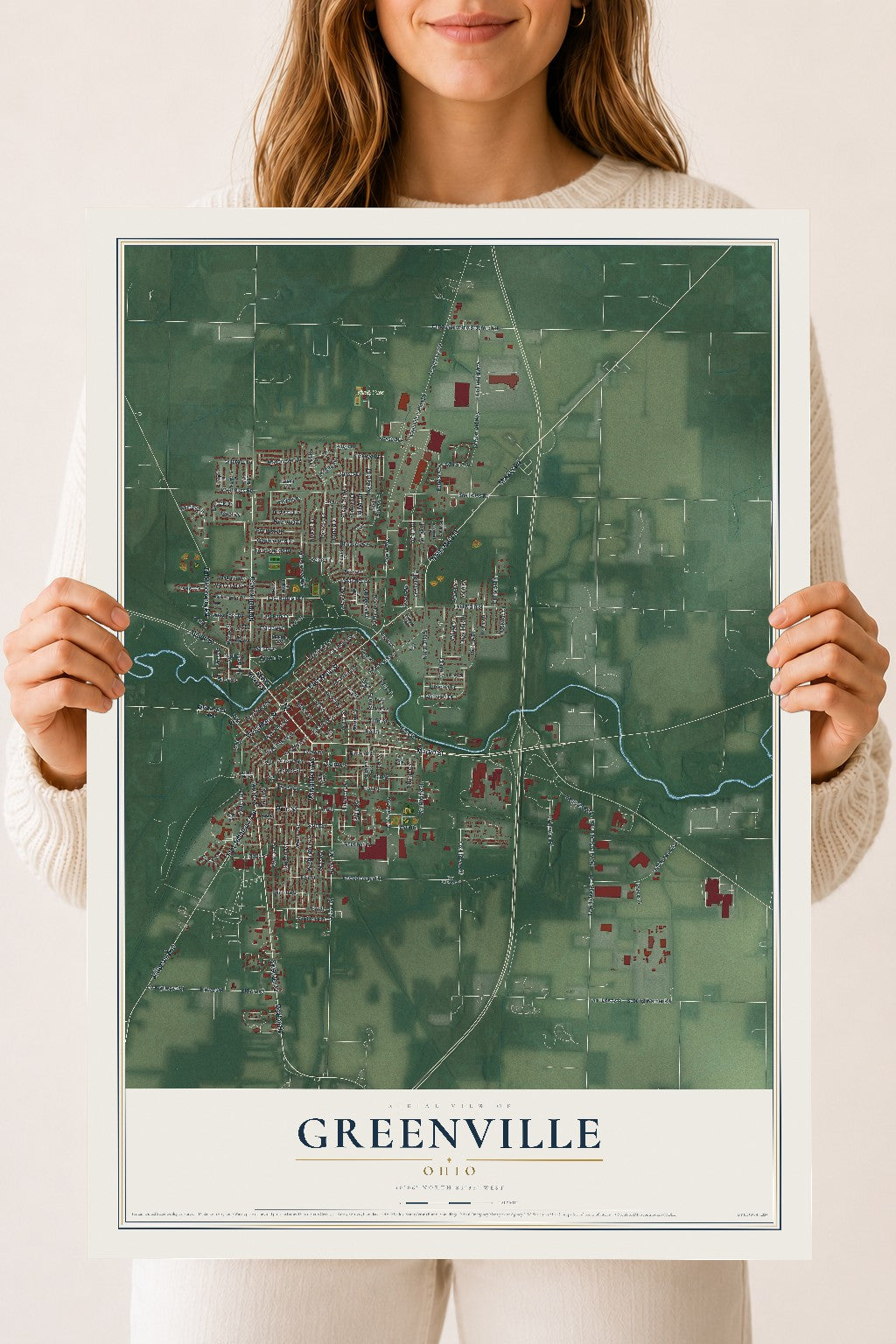 Map of Greenville, Ohio, 18 x 24 inch unframed archival matte print