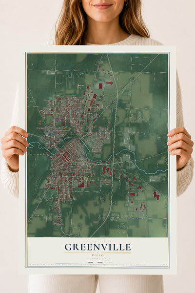 Map of Greenville, Ohio, 18 x 24 inch unframed archival matte print