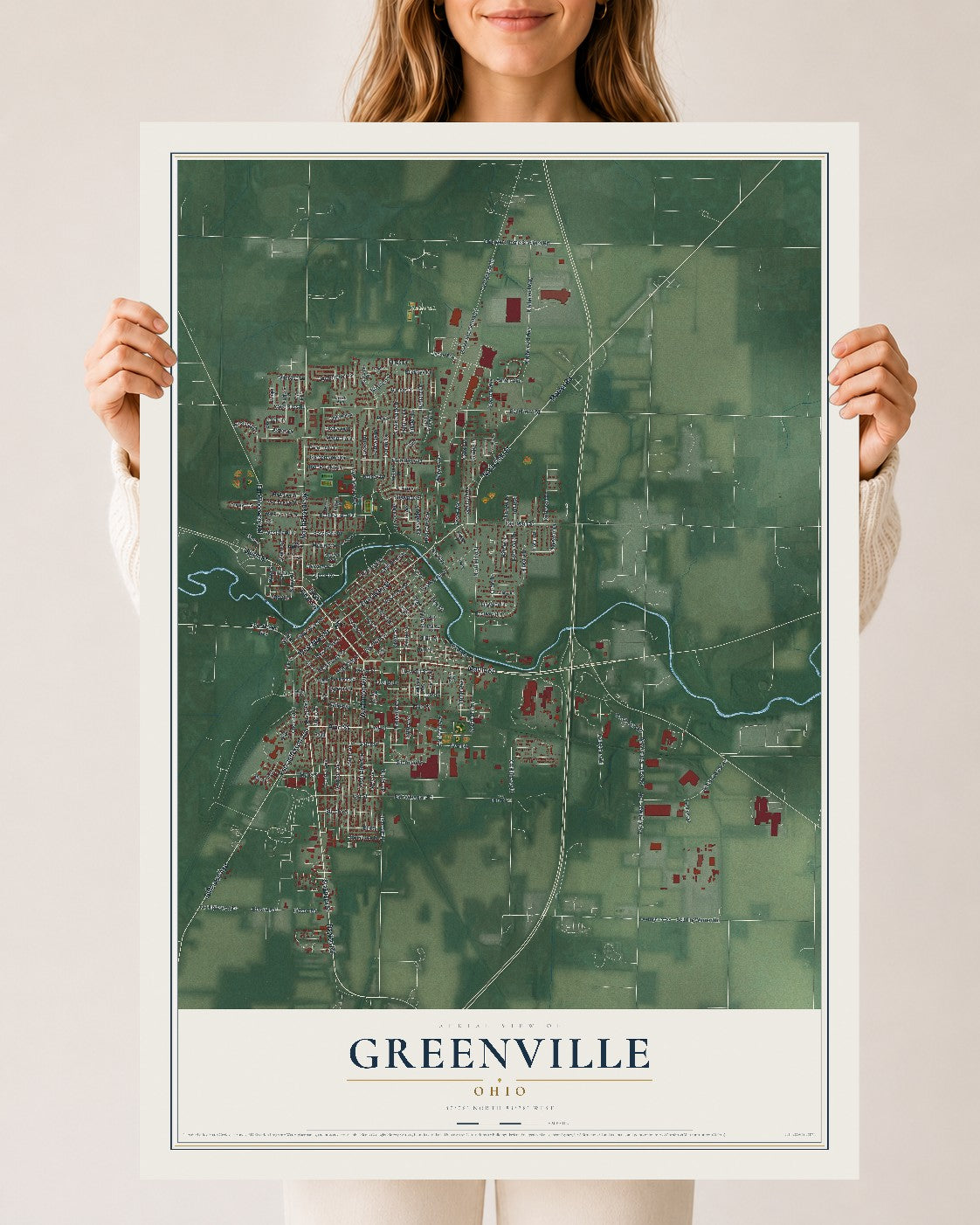 Map of Greenville, Ohio, 24 x 36 inch unframed archival matte print