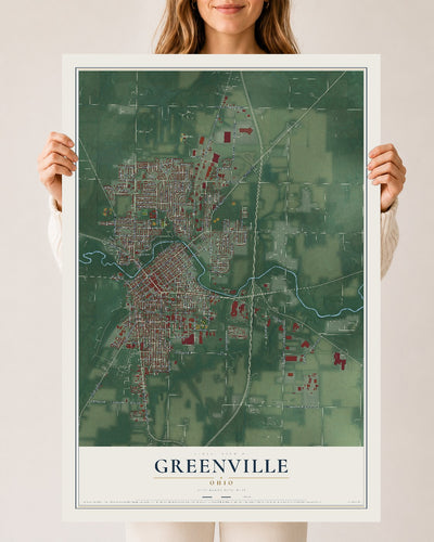 Map of Greenville, Ohio, 24 x 36 inch unframed archival matte print