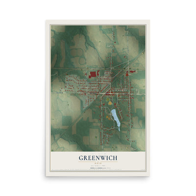Map of Greenwich, Ohio, 12 x 18 inch unframed archival matte print