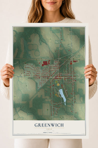 Map of Greenwich, Ohio, 18 x 24 inch unframed archival matte print