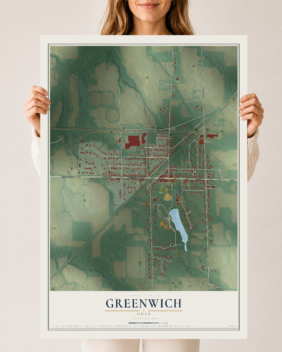 Map of Greenwich, Ohio, 24 x 36 inch unframed archival matte print