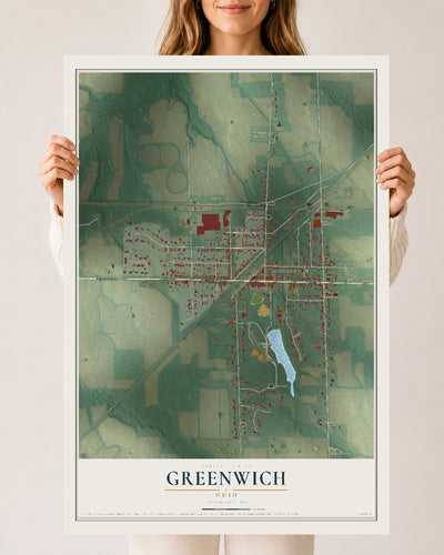 Map of Greenwich, Ohio, 24 x 36 inch unframed archival matte print
