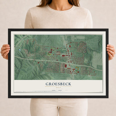 Map of Groesbeck, Ohio, 12 x 18 inch print in a black wood frame