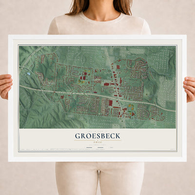Map of Groesbeck, Ohio, 18 x 24 inch print in a white wood frame