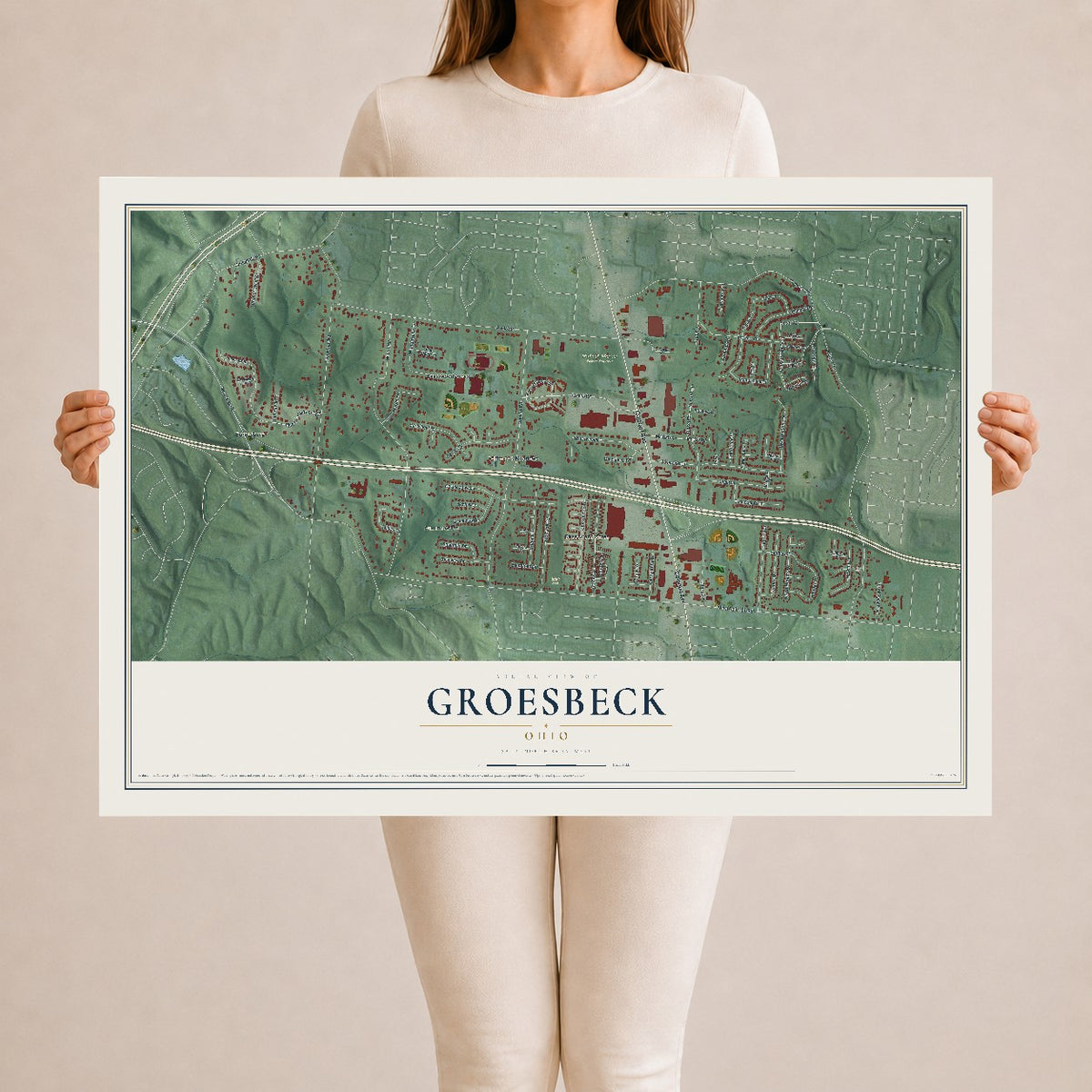 Map of Groesbeck, Ohio, 24 x 36 inch unframed archival matte print