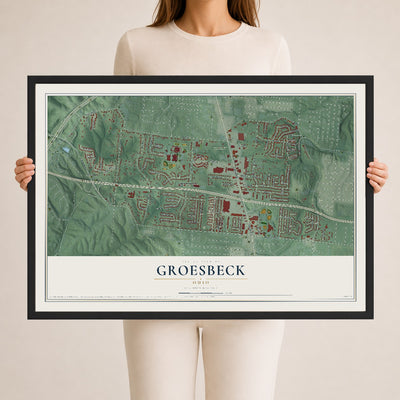 Map of Groesbeck, Ohio, 24 x 36 inch print in a black wood frame