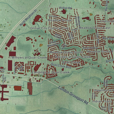 Second close-up of the map of Grove City, Ohio print showing more streets and buildings