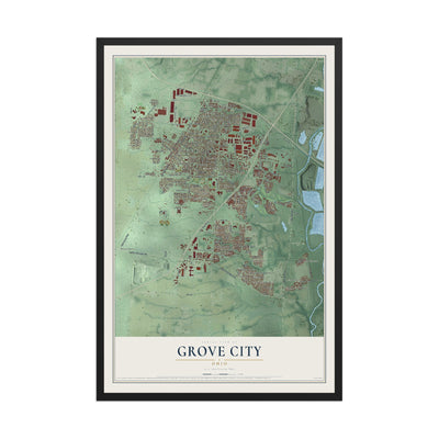 Map of Grove City, Ohio, 12 x 18 inch print in a black wood frame