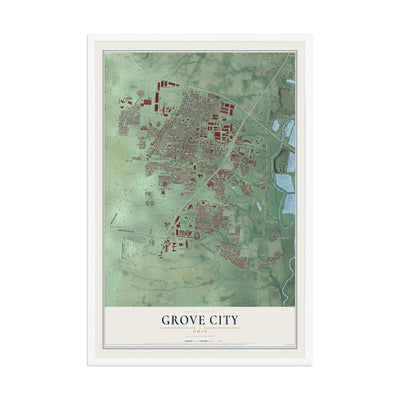Map of Grove City, Ohio, 12 x 18 inch print in a white wood frame