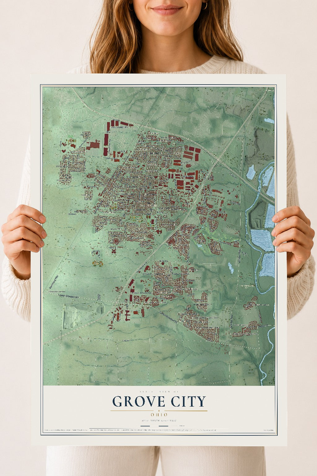 Map of Grove City, Ohio, 18 x 24 inch unframed archival matte print
