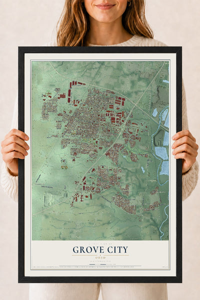 Map of Grove City, Ohio, 18 x 24 inch print in a black wood frame