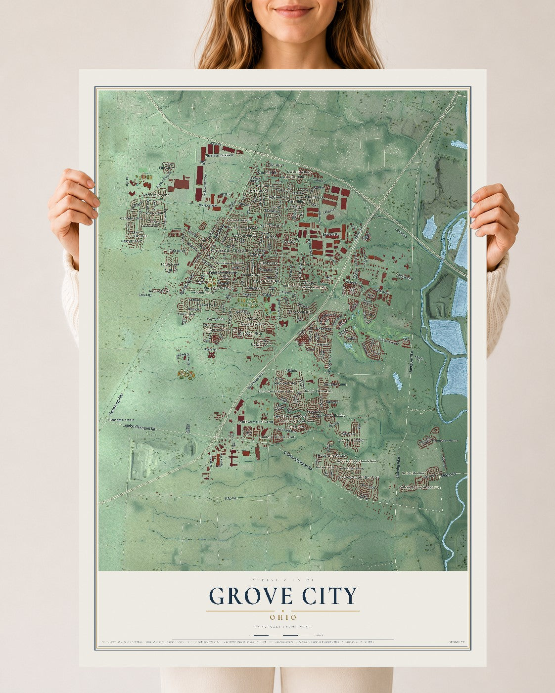 Map of Grove City, Ohio, 24 x 36 inch unframed archival matte print