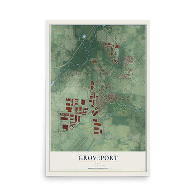 Map of Groveport, Ohio, 12 x 18 inch unframed archival matte print