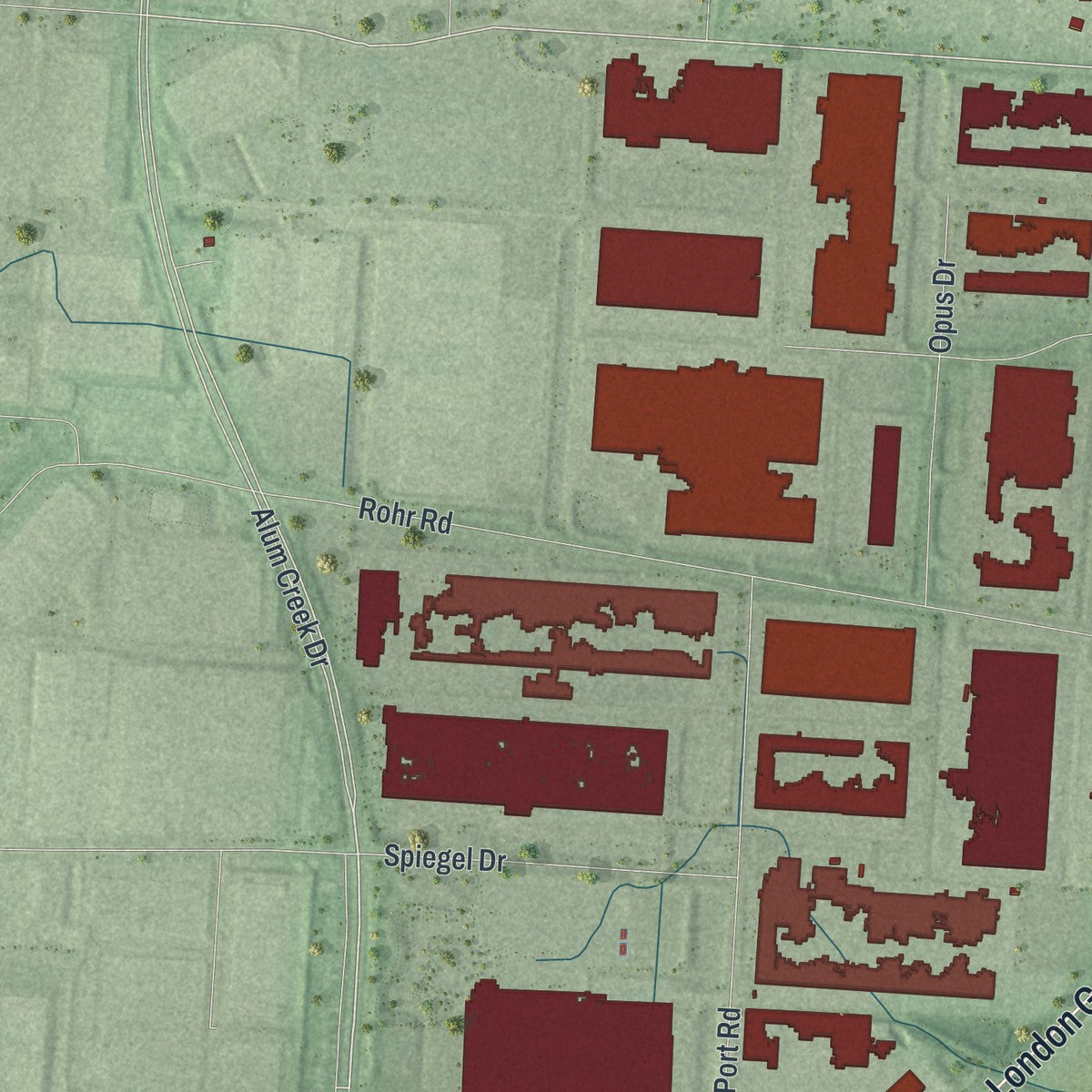 Second close-up of the map of Groveport, Ohio print showing more streets and buildings