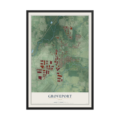 Map of Groveport, Ohio, 12 x 18 inch print in a black wood frame
