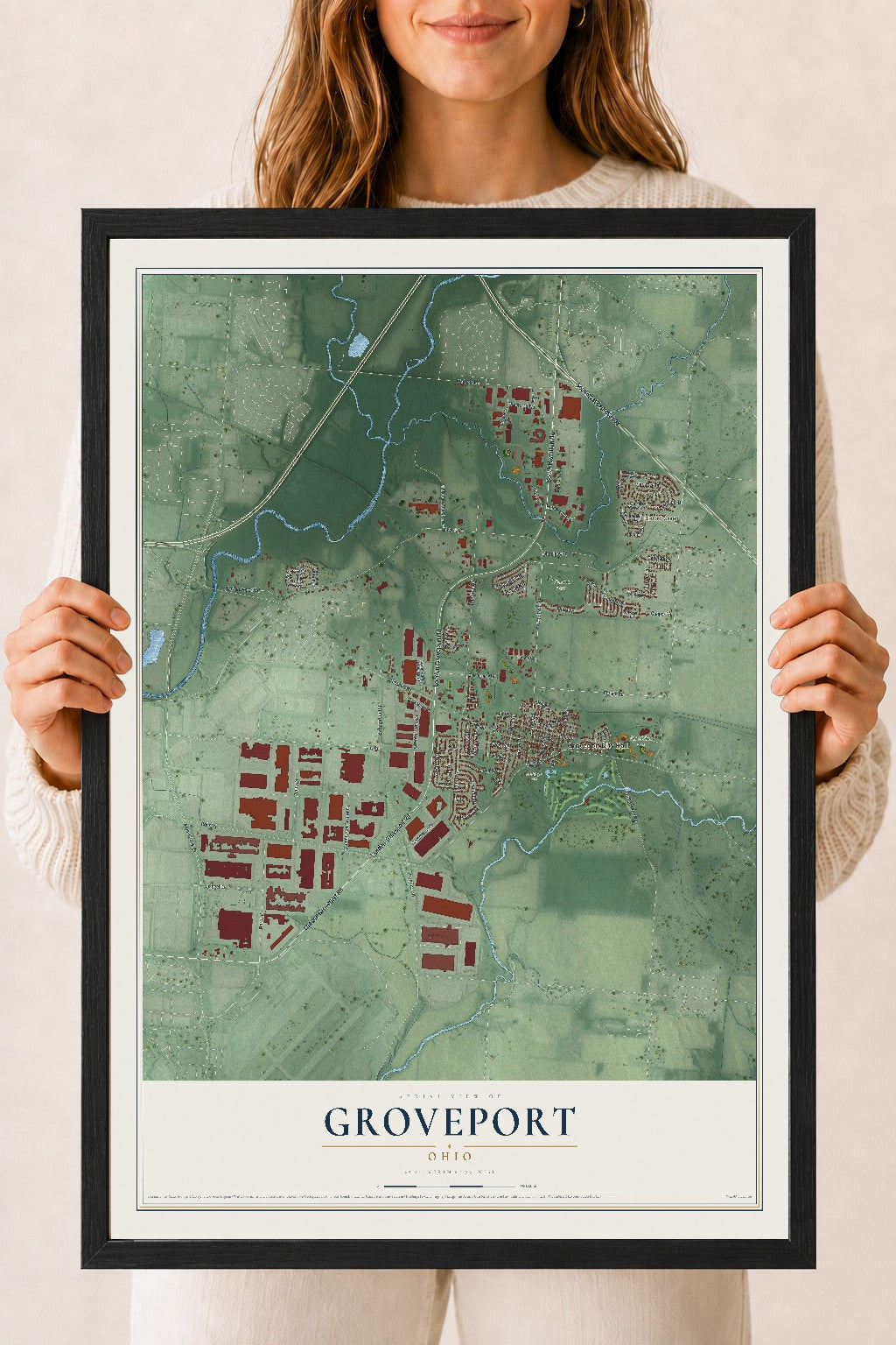 Map of Groveport, Ohio, 18 x 24 inch print in a black wood frame