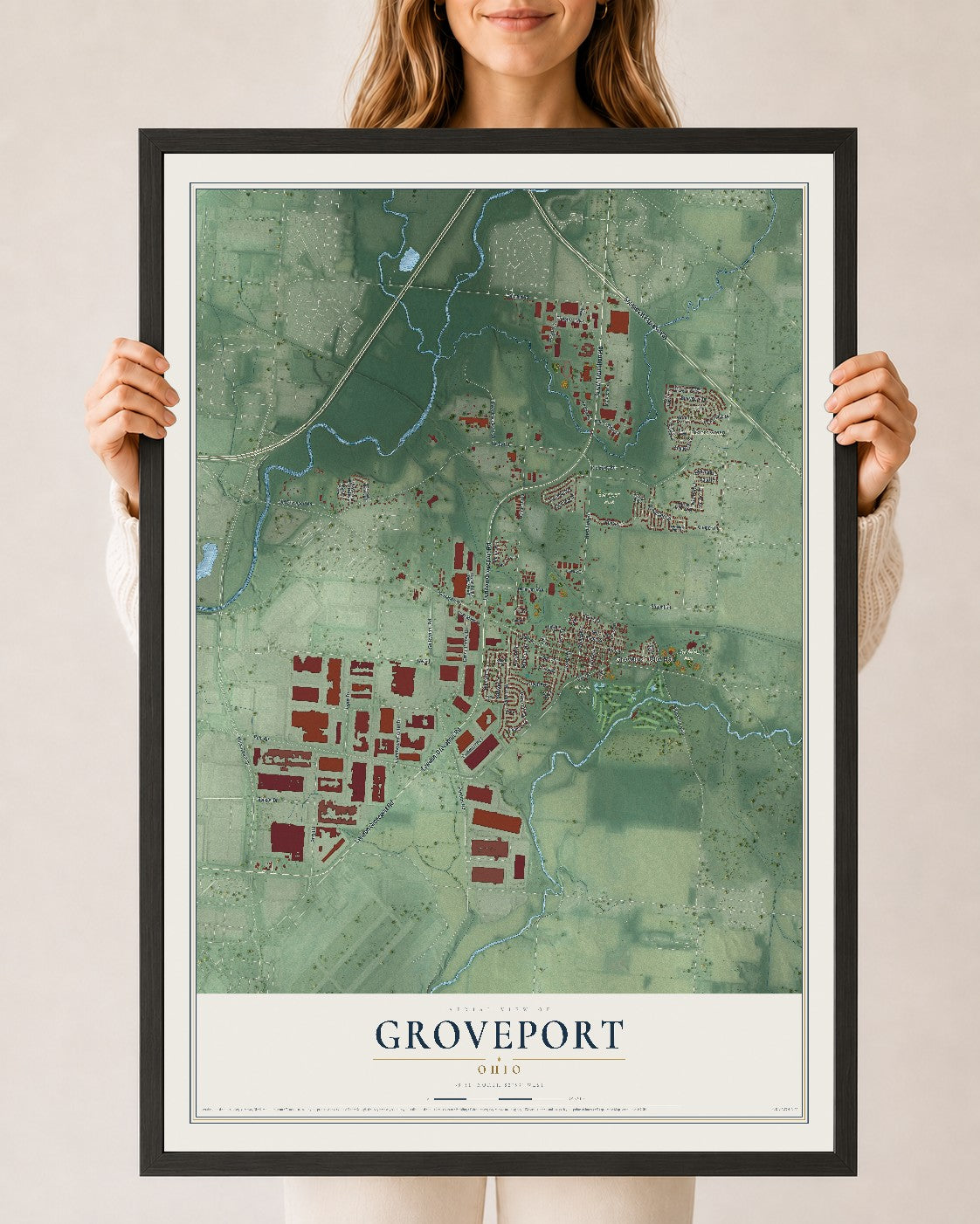 Map of Groveport, Ohio, 24 x 36 inch print in a black wood frame