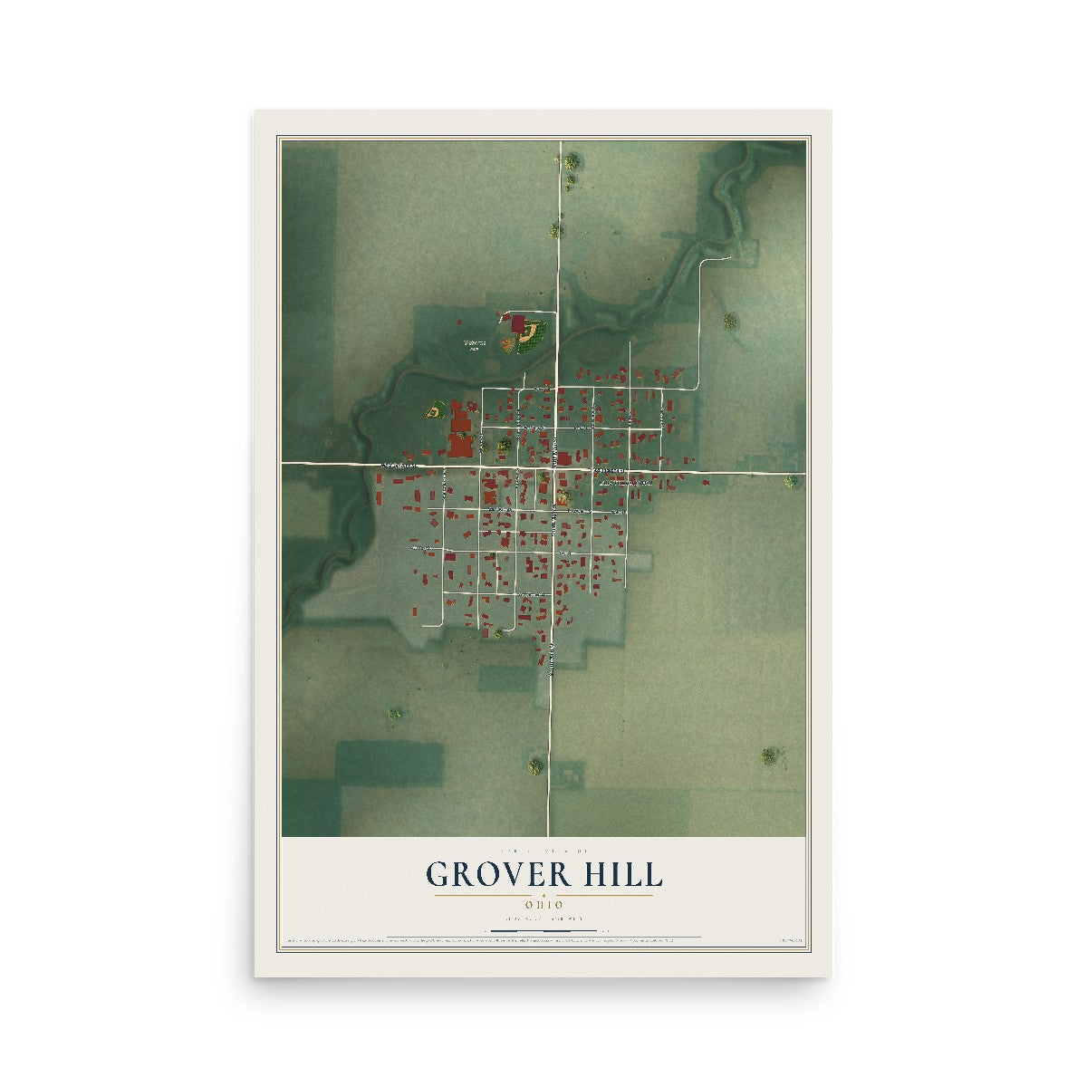 Map of Grover Hill, Ohio, 12 x 18 inch unframed archival matte print
